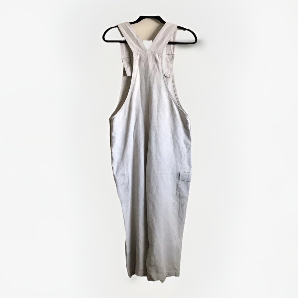 Eddie Bauer Outfitter‎ Women's 100% Linen Crop Overalls Size Large Beige Natural - Picture 2 of 7
